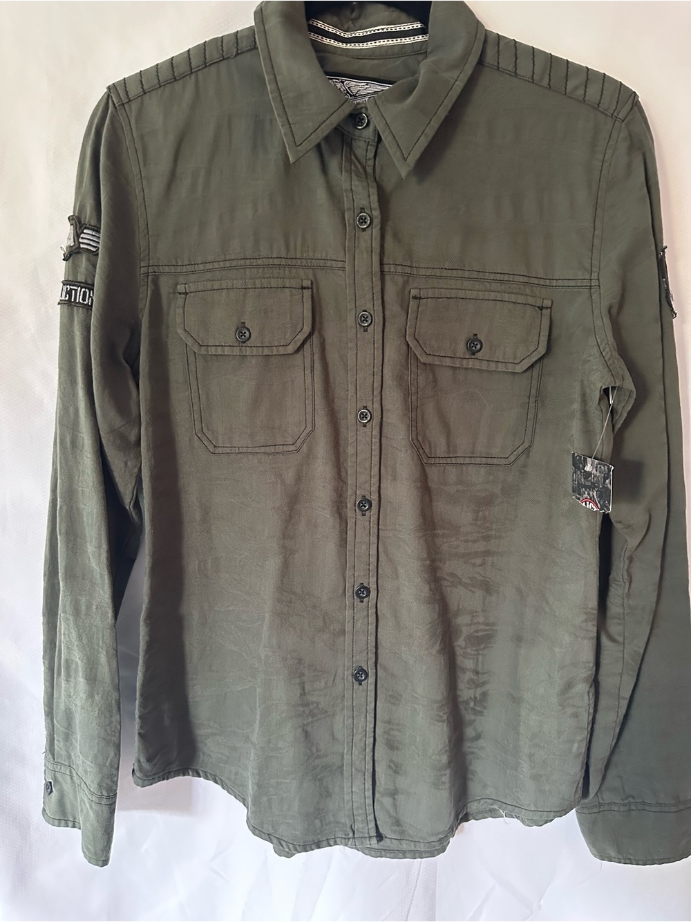 Affliction Olive Military Utility Button Front Shirt Jacket Women’s Small